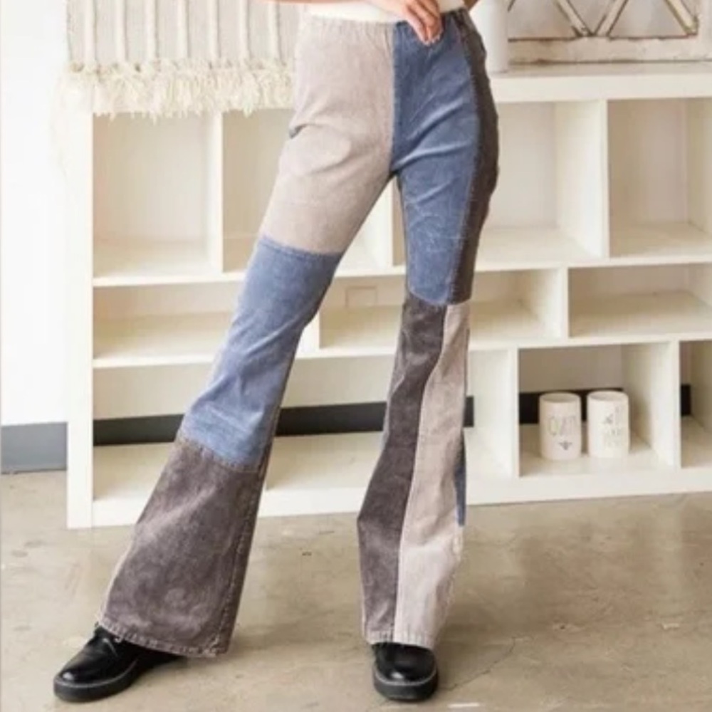 Vici for Oli & Hali Patchwork Colorblock Flare pull on Corduroy Pants